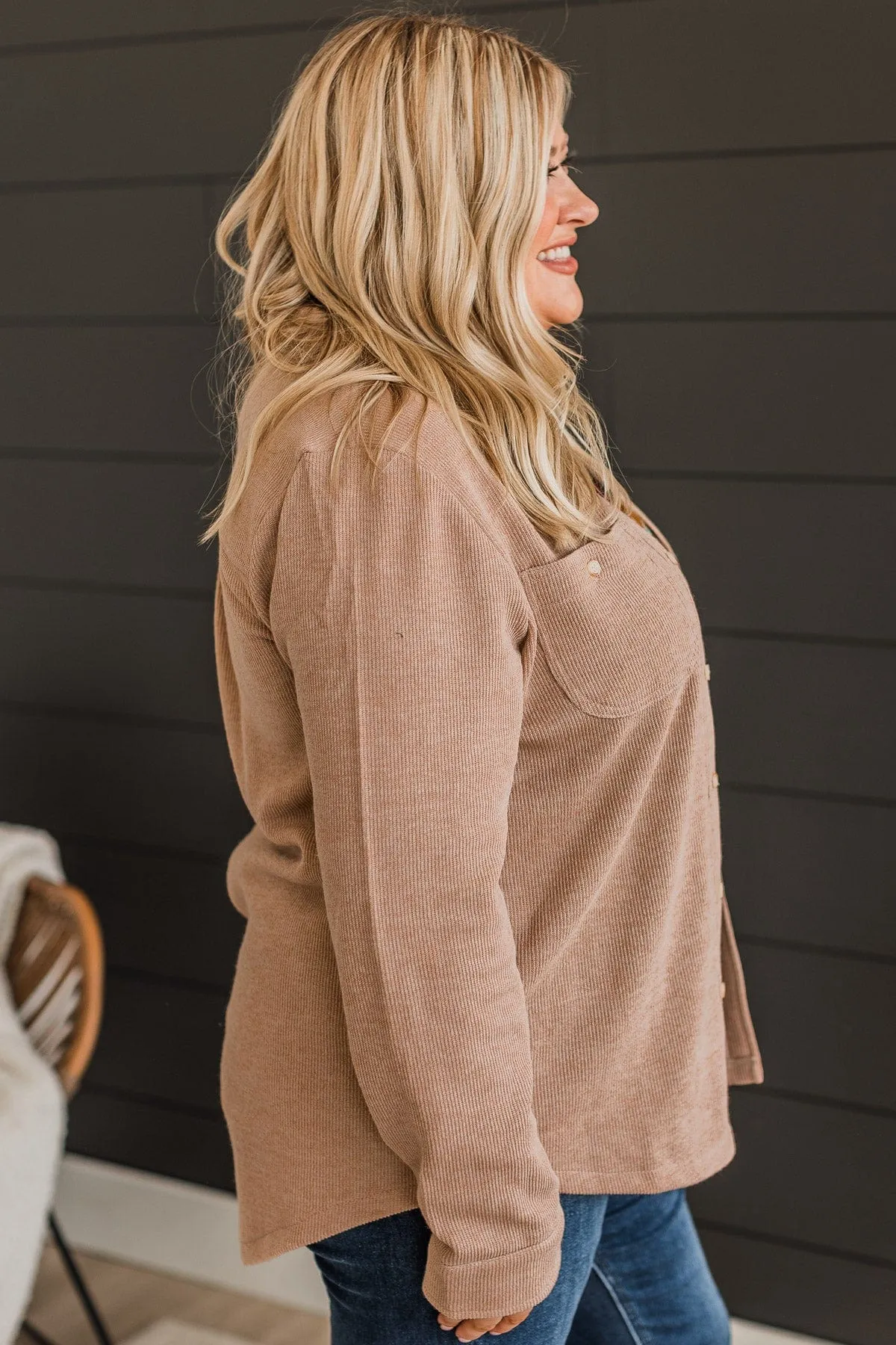 Never Letting Go Button Top- Taupe