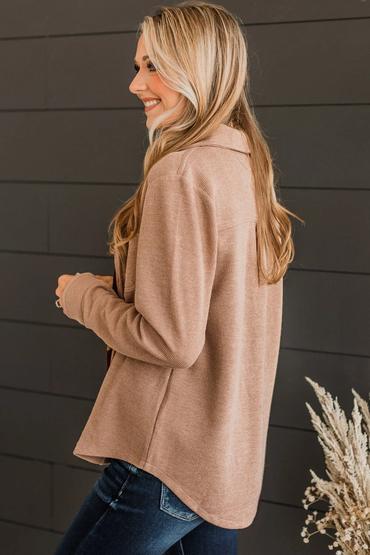 Never Letting Go Button Top- Taupe