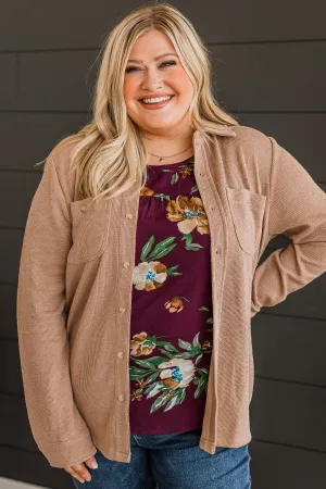 Never Letting Go Button Top- Taupe