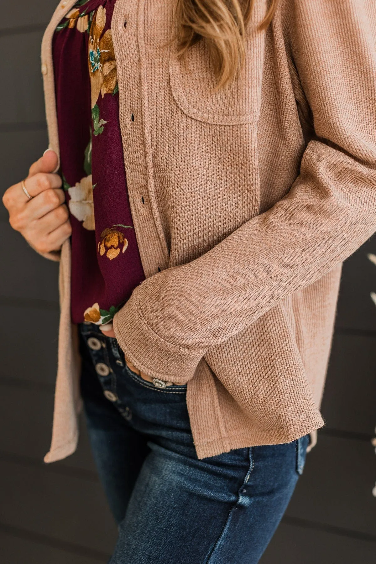 Never Letting Go Button Top- Taupe