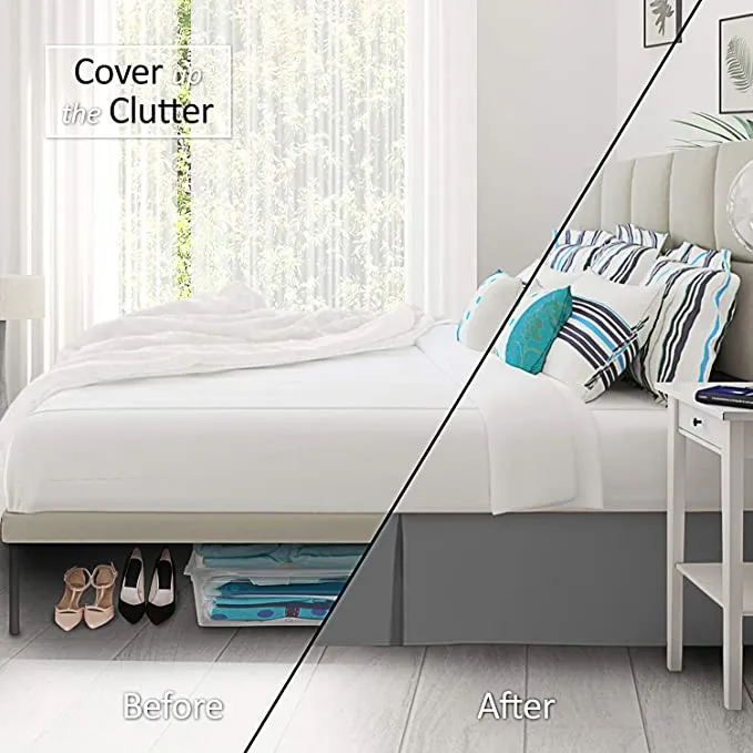 New Nestl Bedding Pleated Bed Skirt - Luxury Microfiber Dust Ruffle - Sleek Modern Bed Skirt - 14” Tailored Drop, Full XL, Dark Grey! Retails $45 