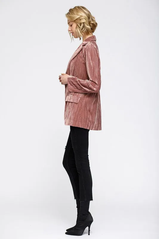 Nurode Velvet Blazer With Flap Pockets