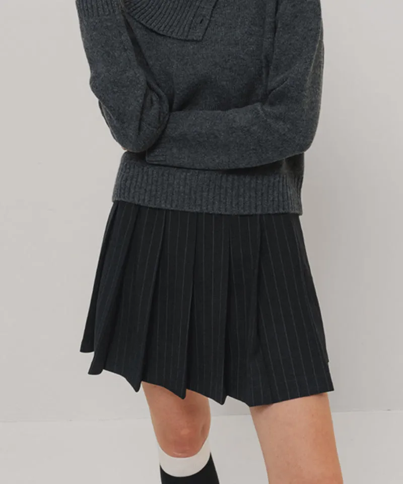 OBER Golf Striped Pleated Skirt - Gray
