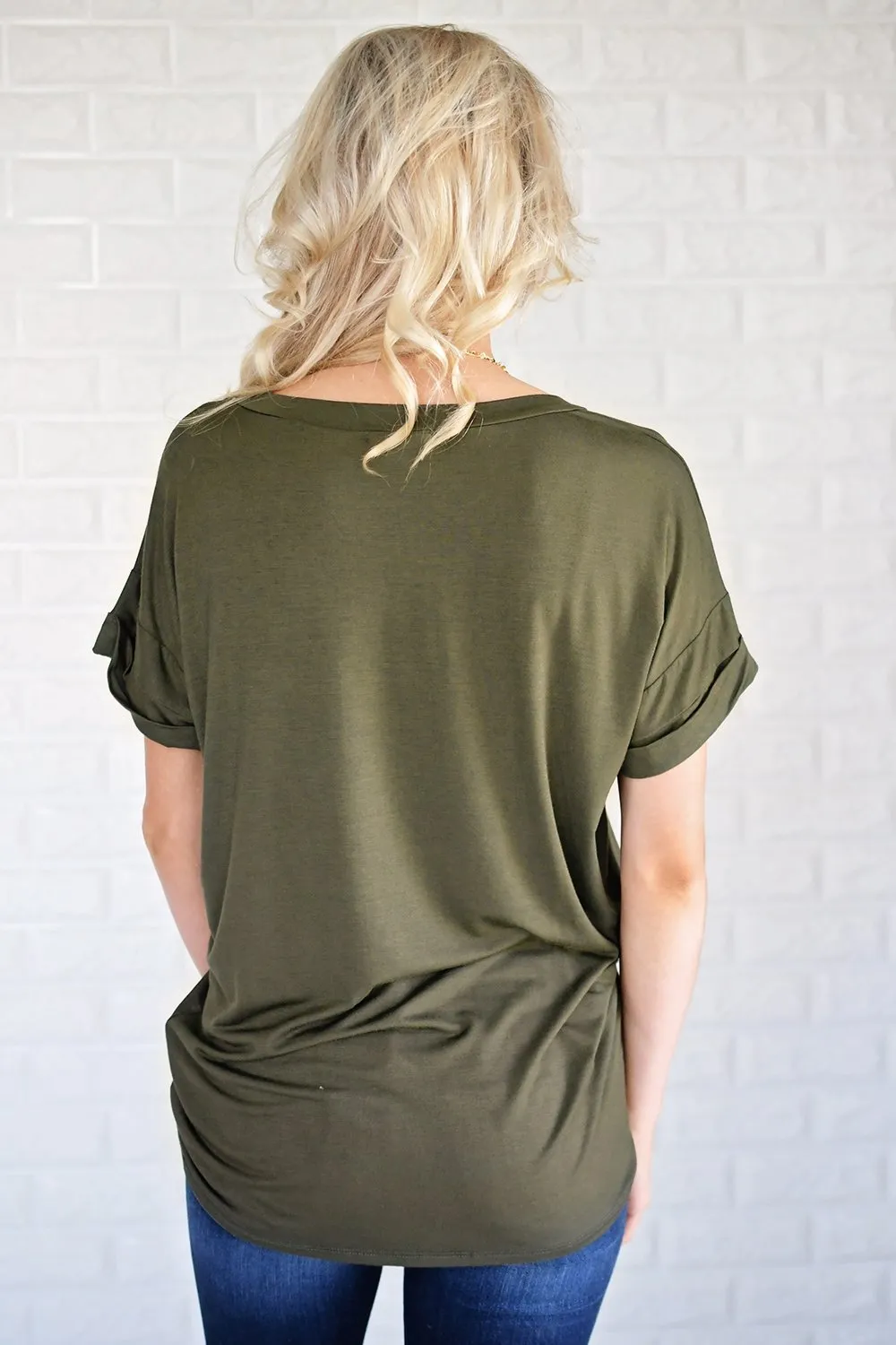 Olive V-Neck Pocket Tee