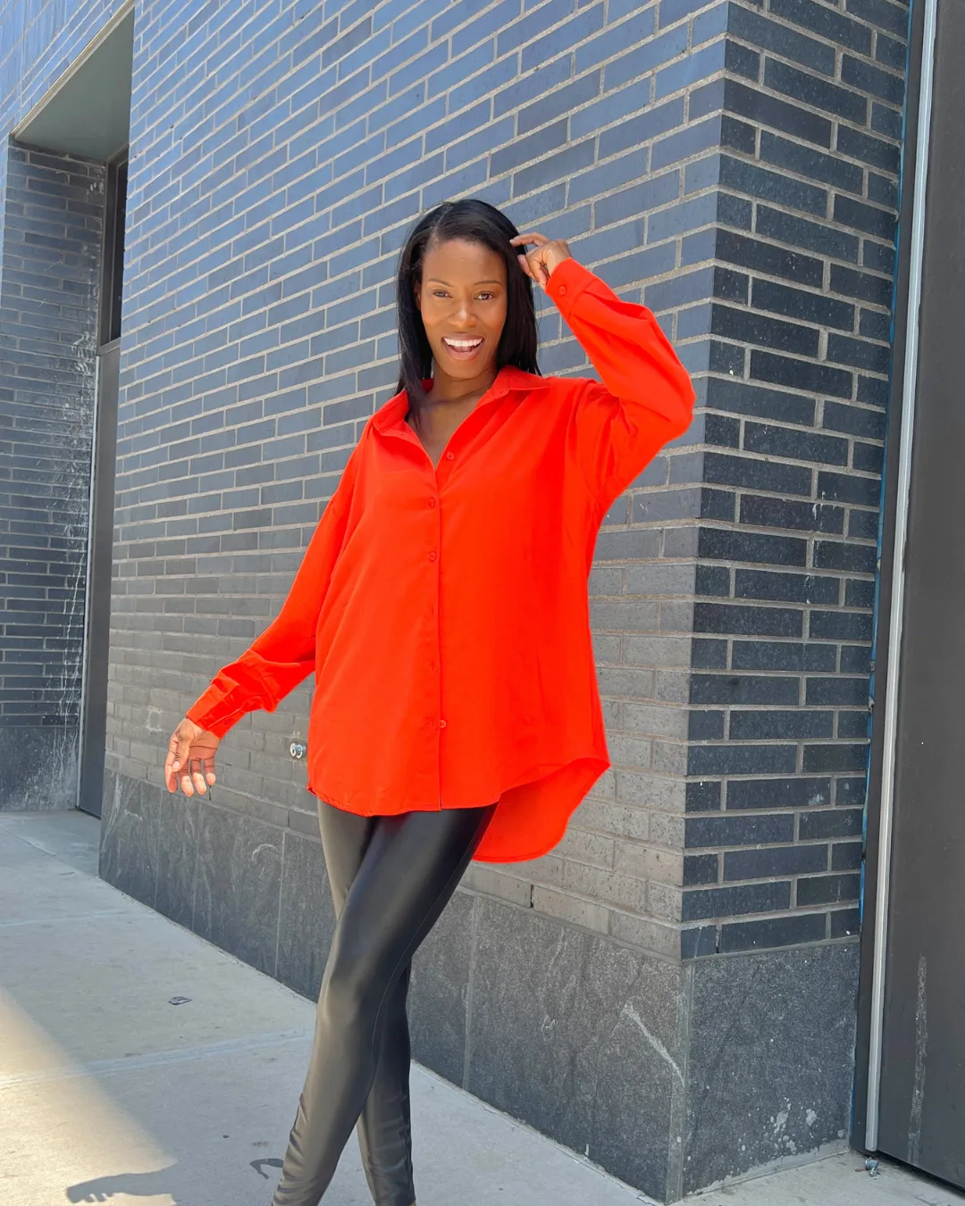 Orange Oversized Button Up Shirt