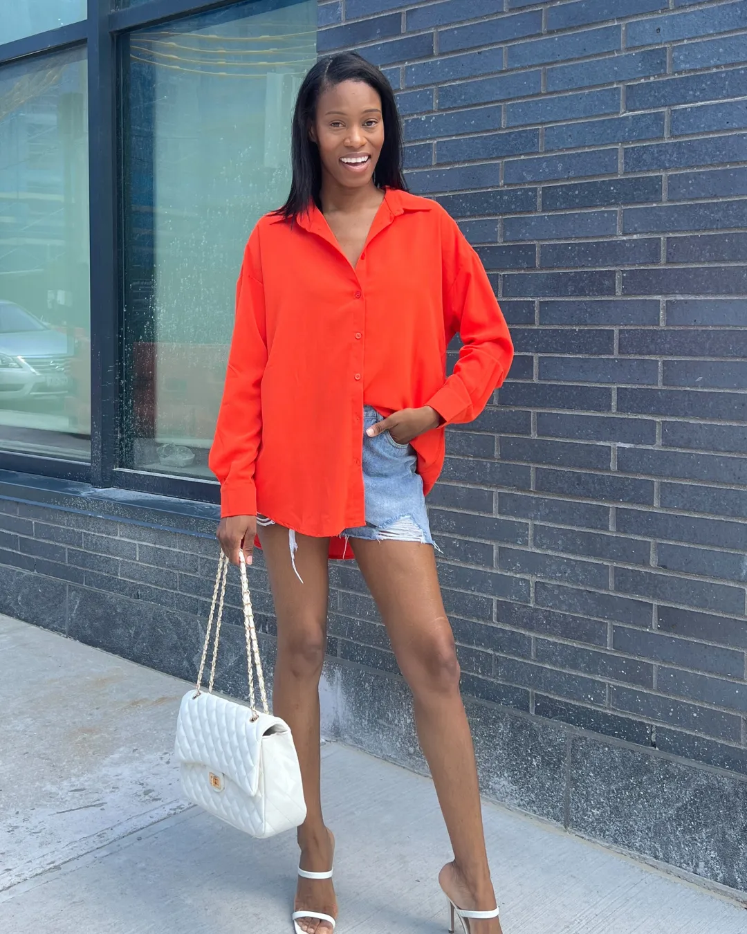Orange Oversized Button Up Shirt