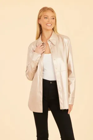 Photo Worthy Pale Gold Metallic Faux Leather Button-Up Shirt