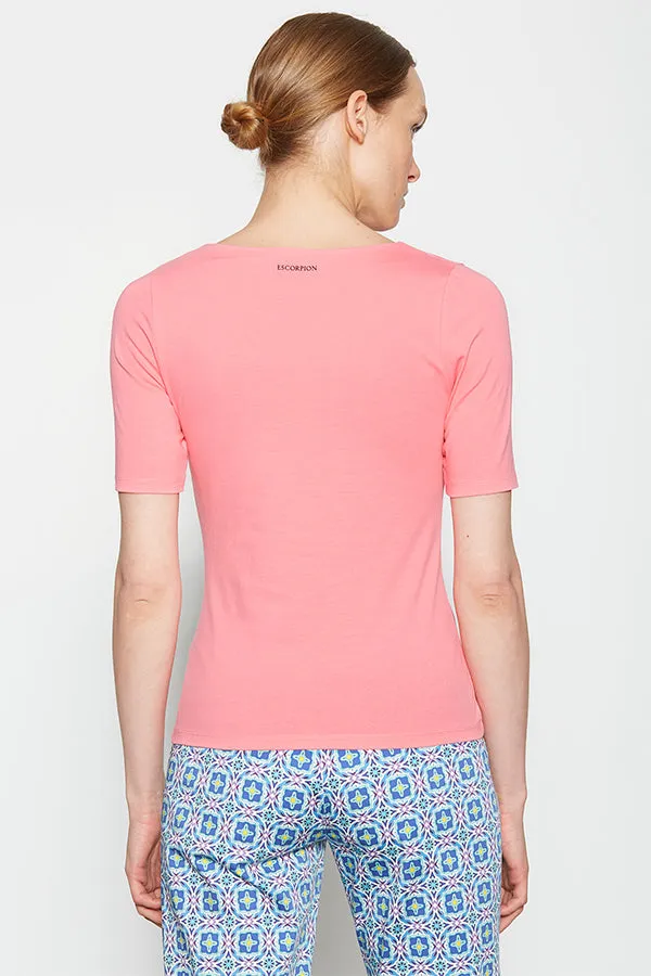 PINK FRONT GATHERING V-NECK T-SHIRT