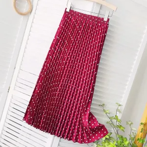 Pleated  Dot Long Skirts for Women Spring Summer Midi Skirt