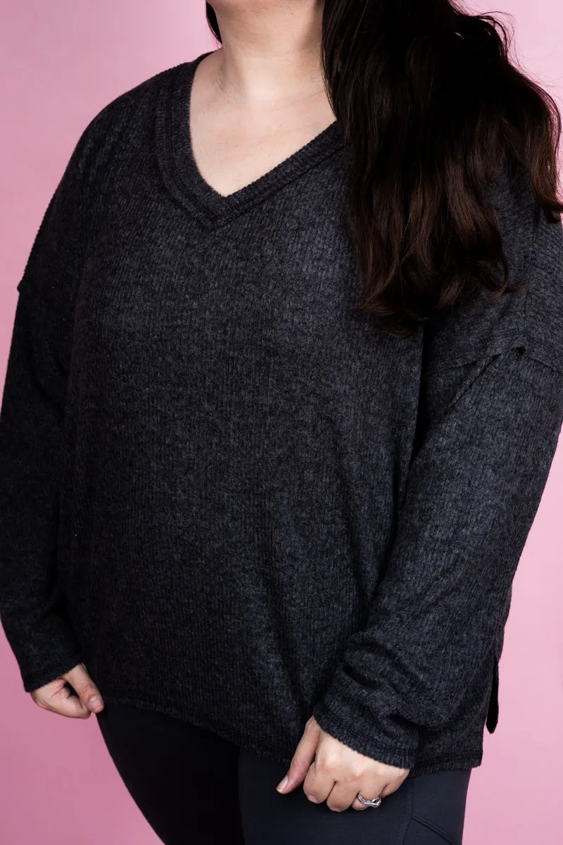 Plus Size Charmed Life Black Ribbed V-Neck Sweater