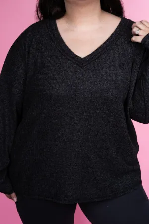 Plus Size Charmed Life Black Ribbed V-Neck Sweater