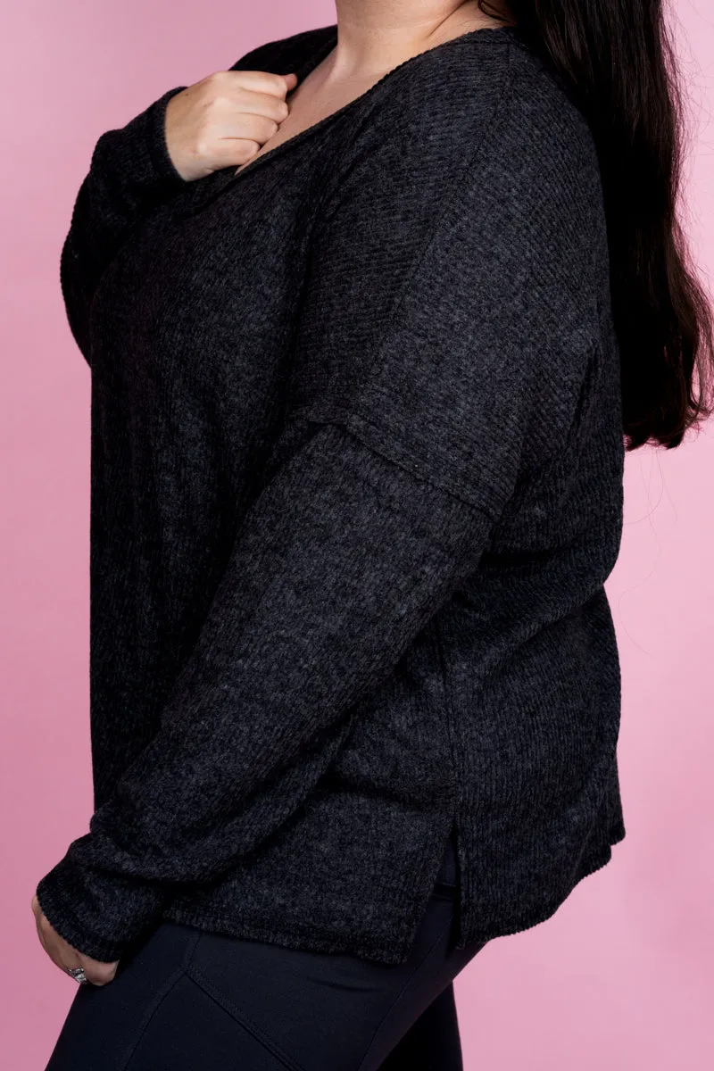 Plus Size Charmed Life Black Ribbed V-Neck Sweater