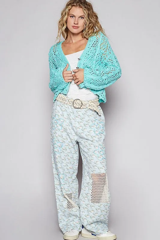 POL Cable-Knit Openwork V-Neck Button Up Cardigan