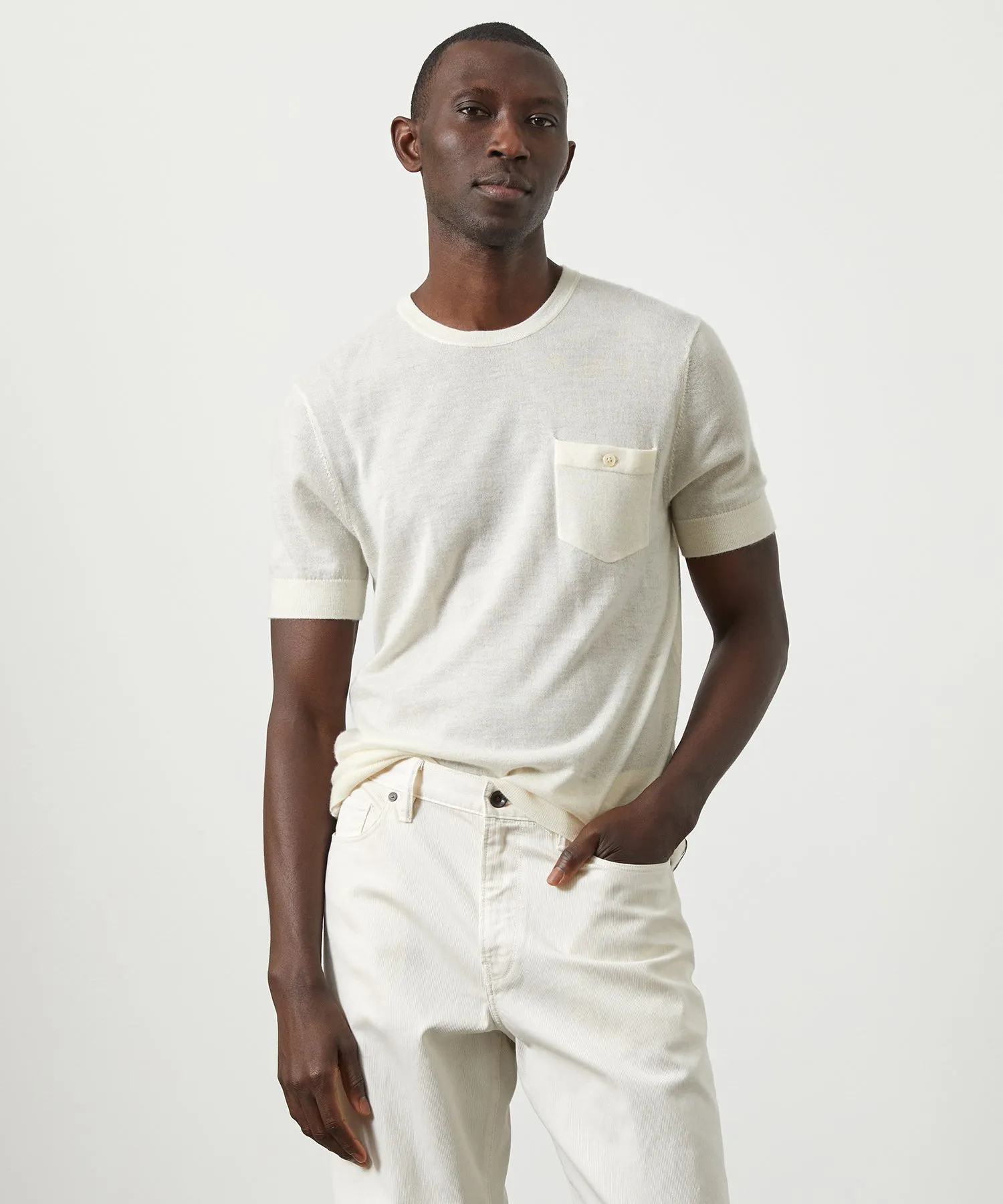 Premium Cashmere Pocket Tee in Bisque