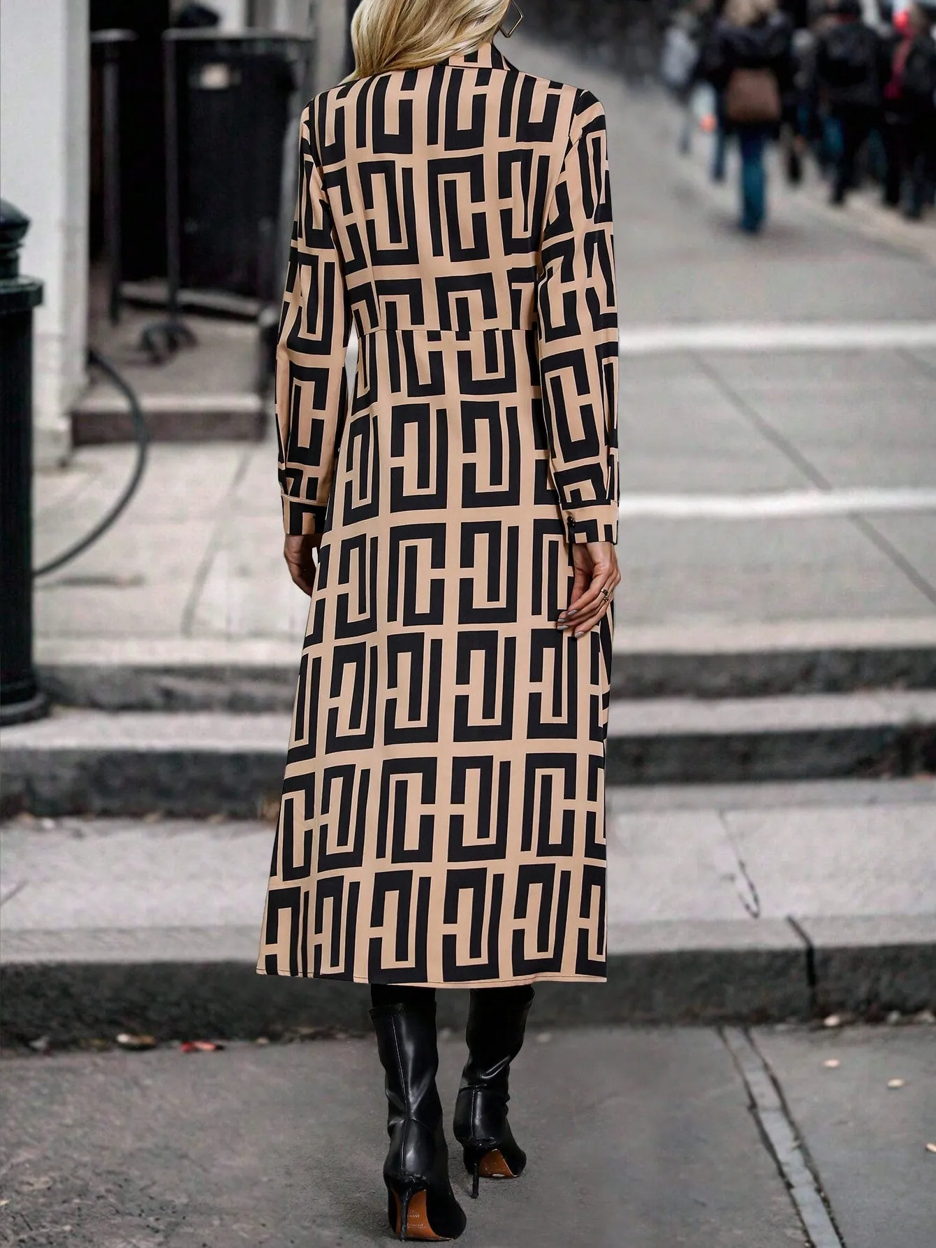 Printed Button-Up Long Shirt