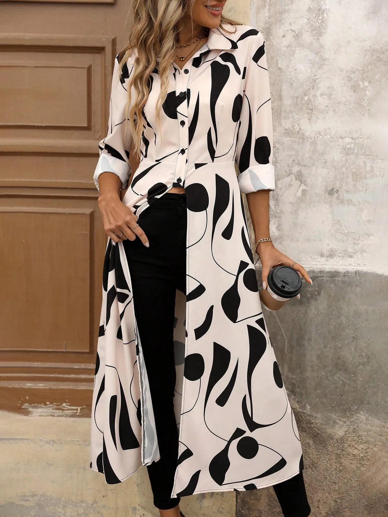 Printed Button-Up Long Shirt