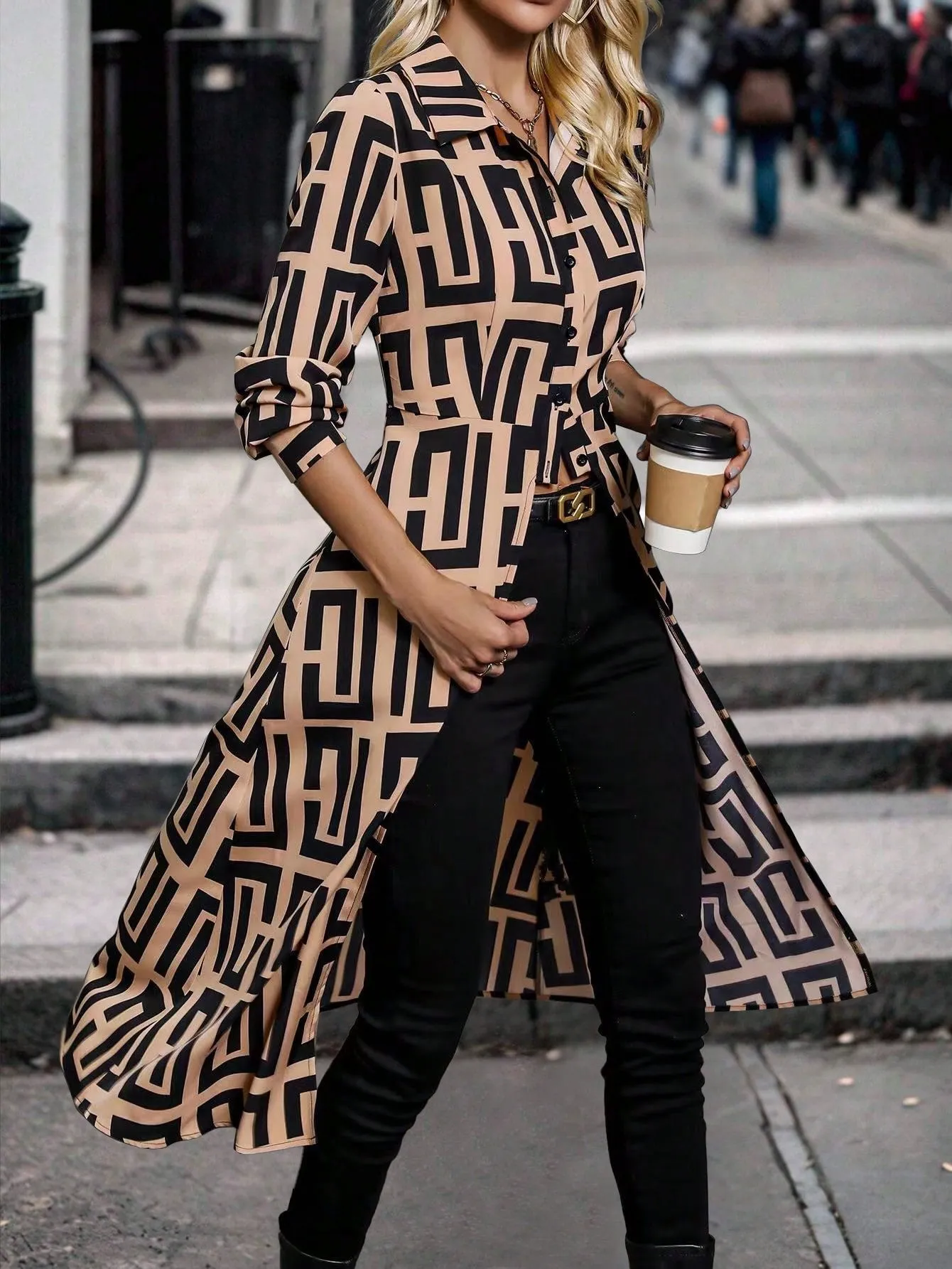 Printed Button-Up Long Shirt