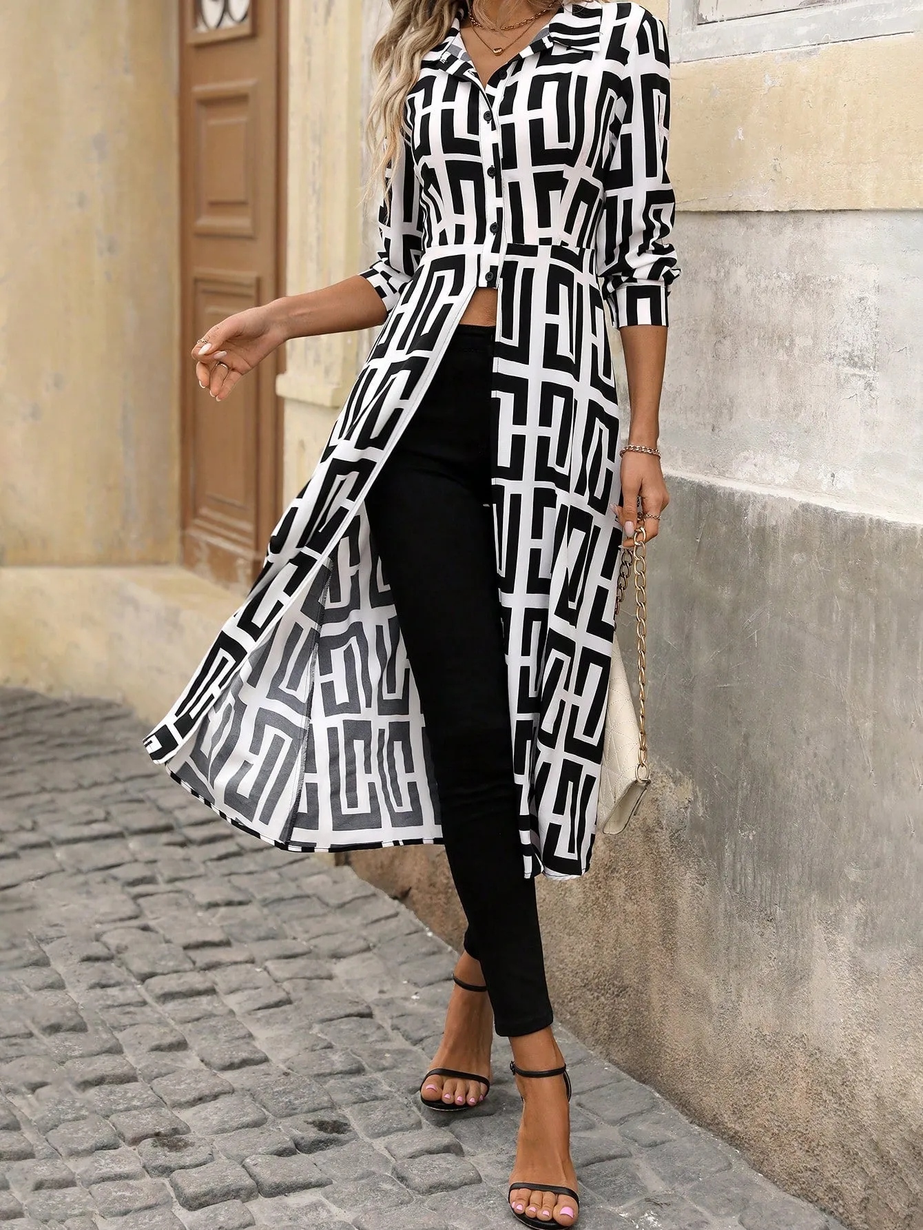 Printed Button-Up Long Shirt