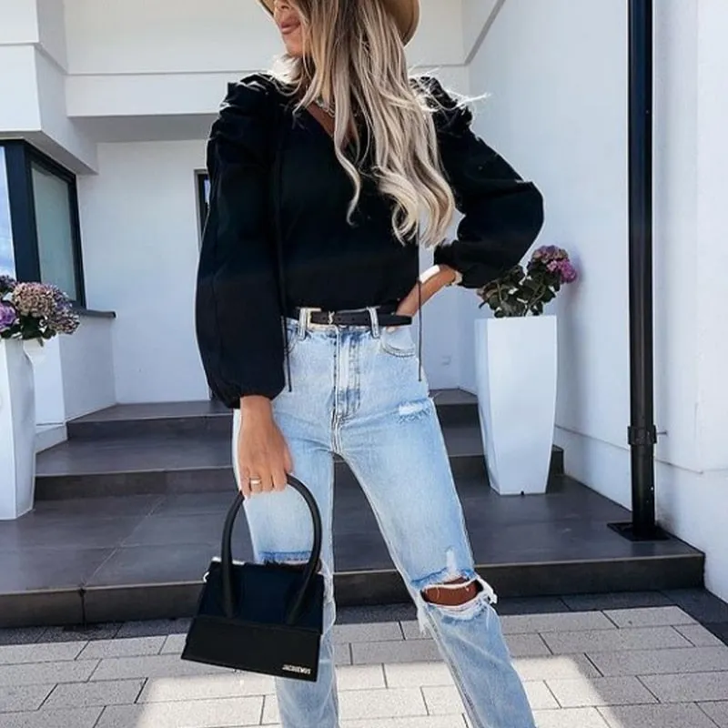 Puff Sleeve V-Neck Top