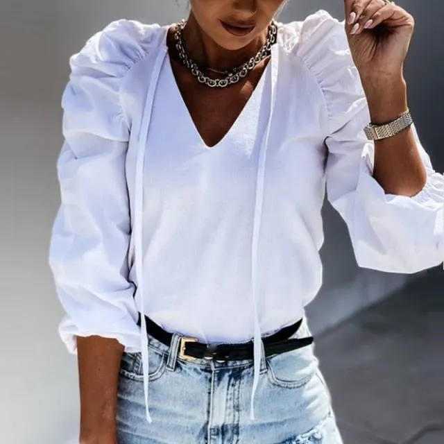 Puff Sleeve V-Neck Top