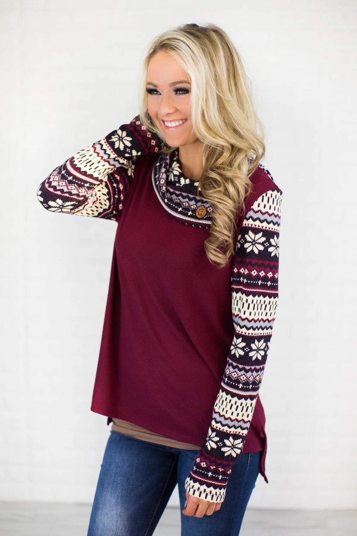 Purple Snowflake Button Sweater