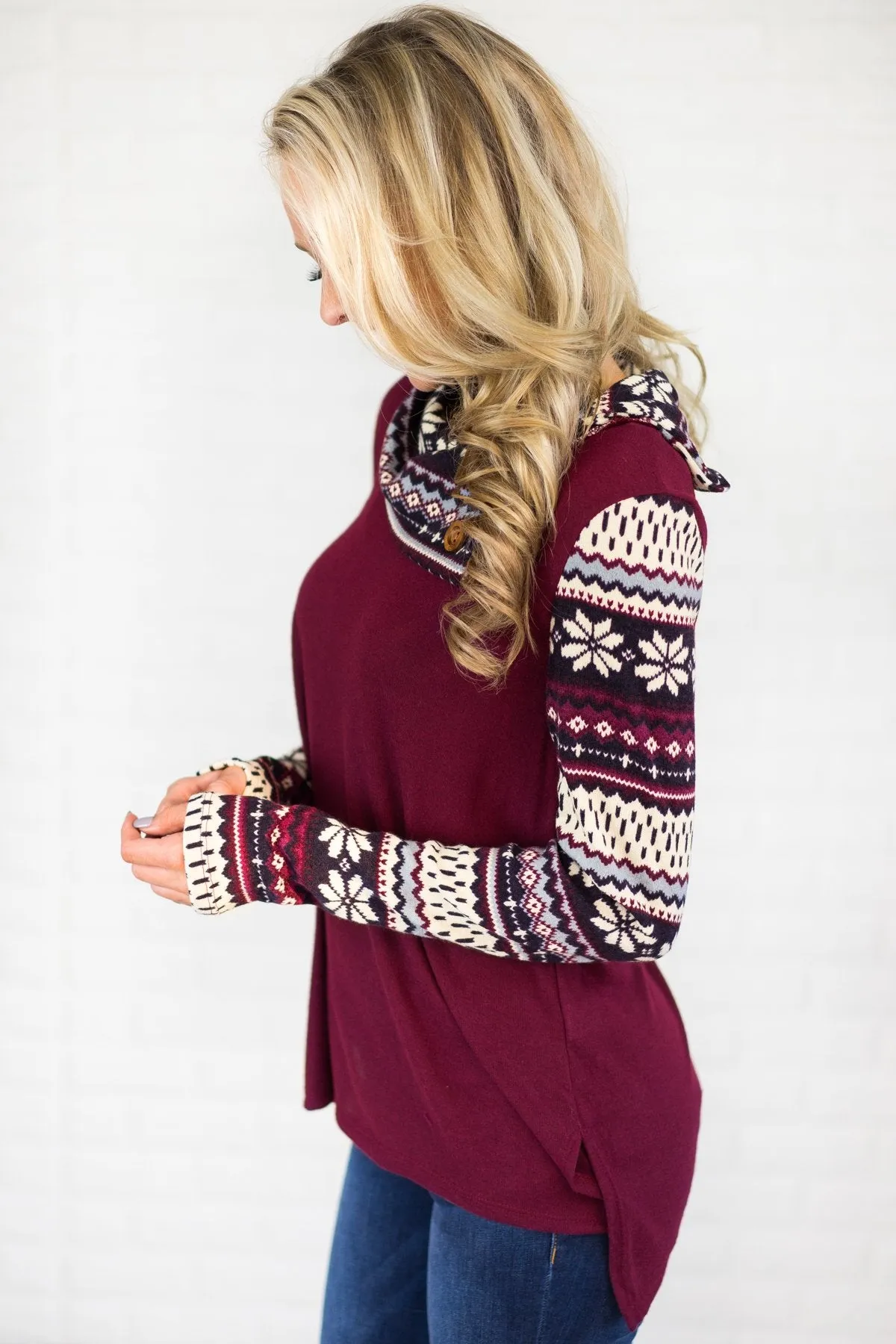 Purple Snowflake Button Sweater