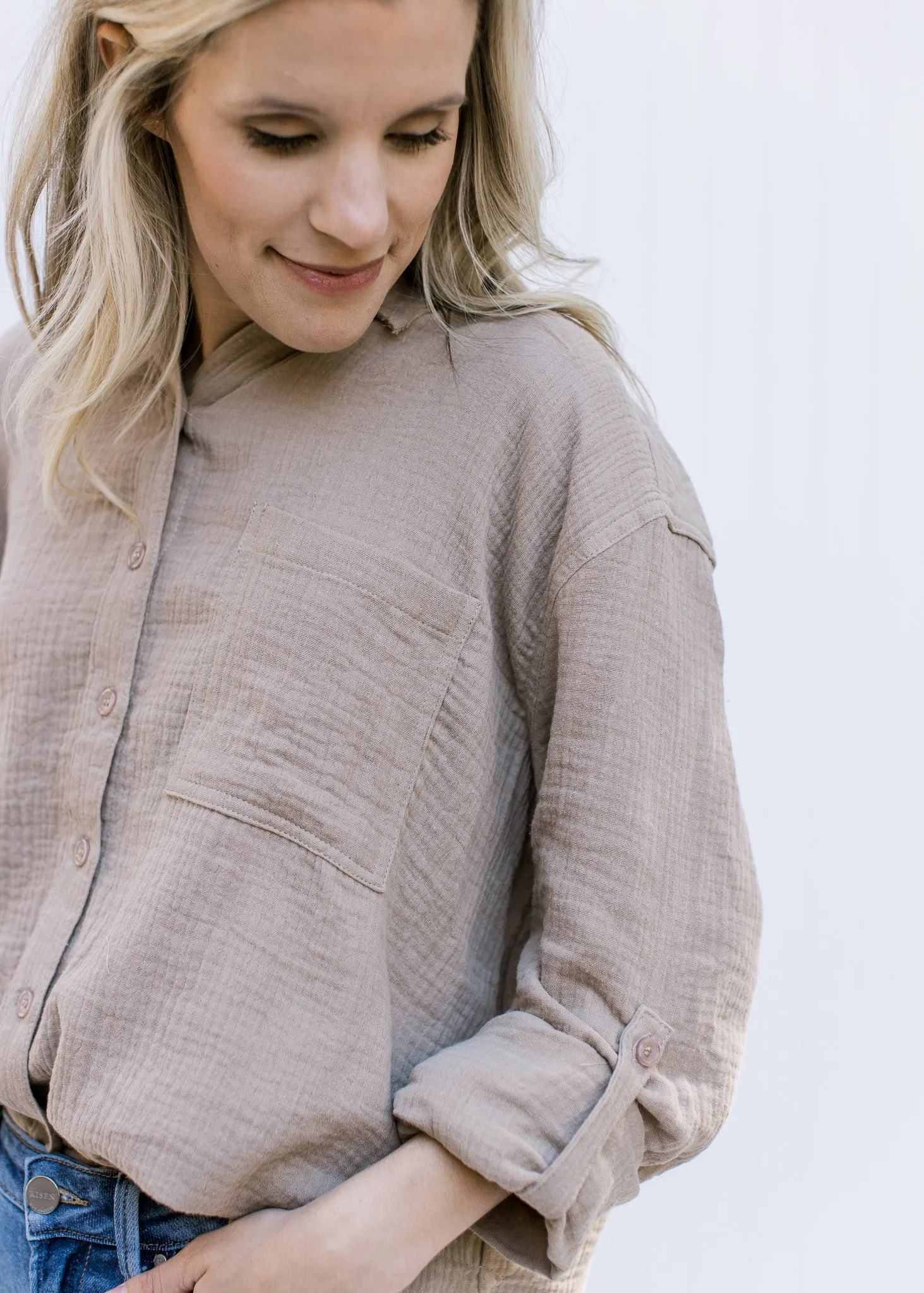QX Gauze Taupe Top