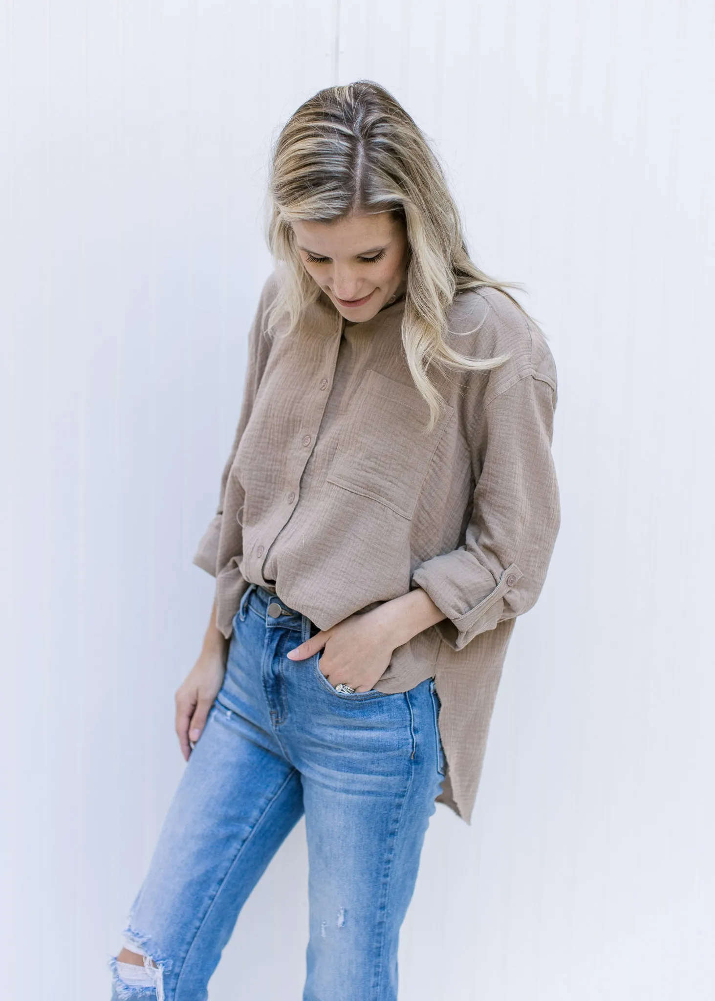 QX Gauze Taupe Top