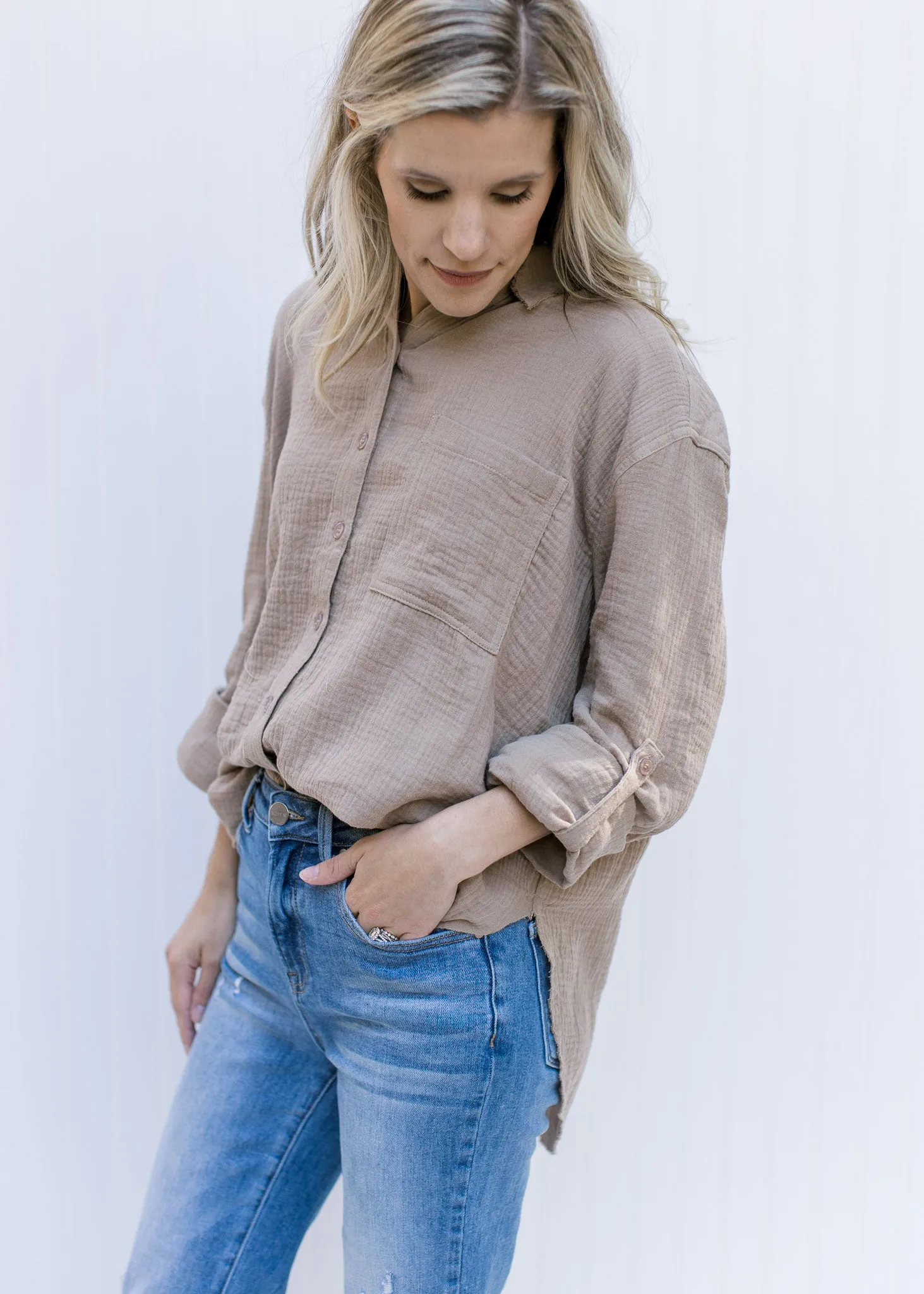 QX Gauze Taupe Top