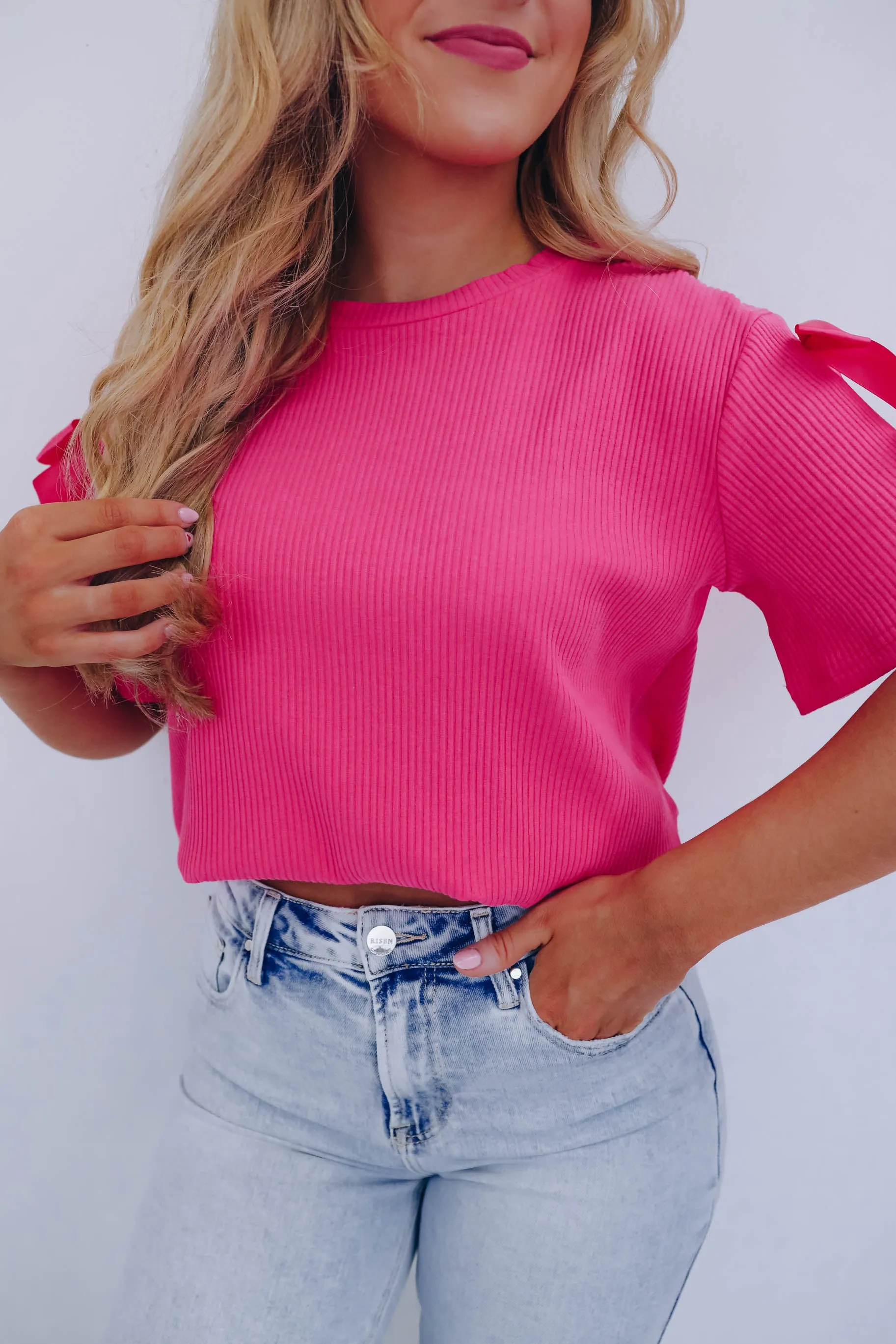 Raina Ribbon Detail Top - Pink
