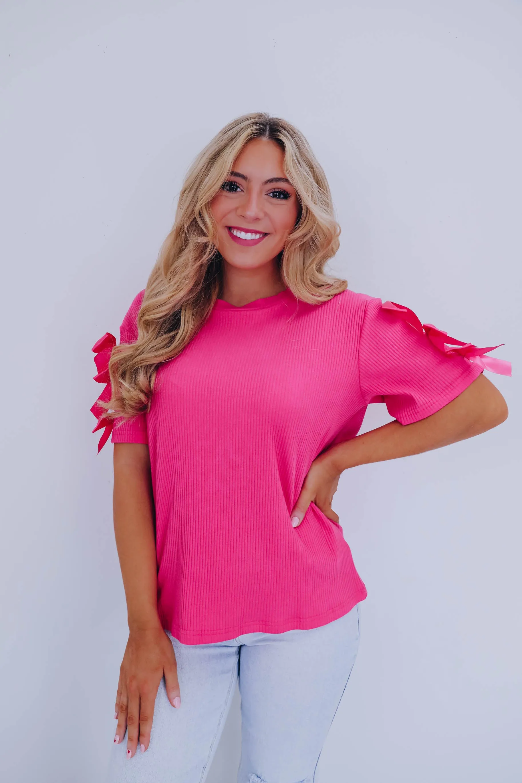 Raina Ribbon Detail Top - Pink