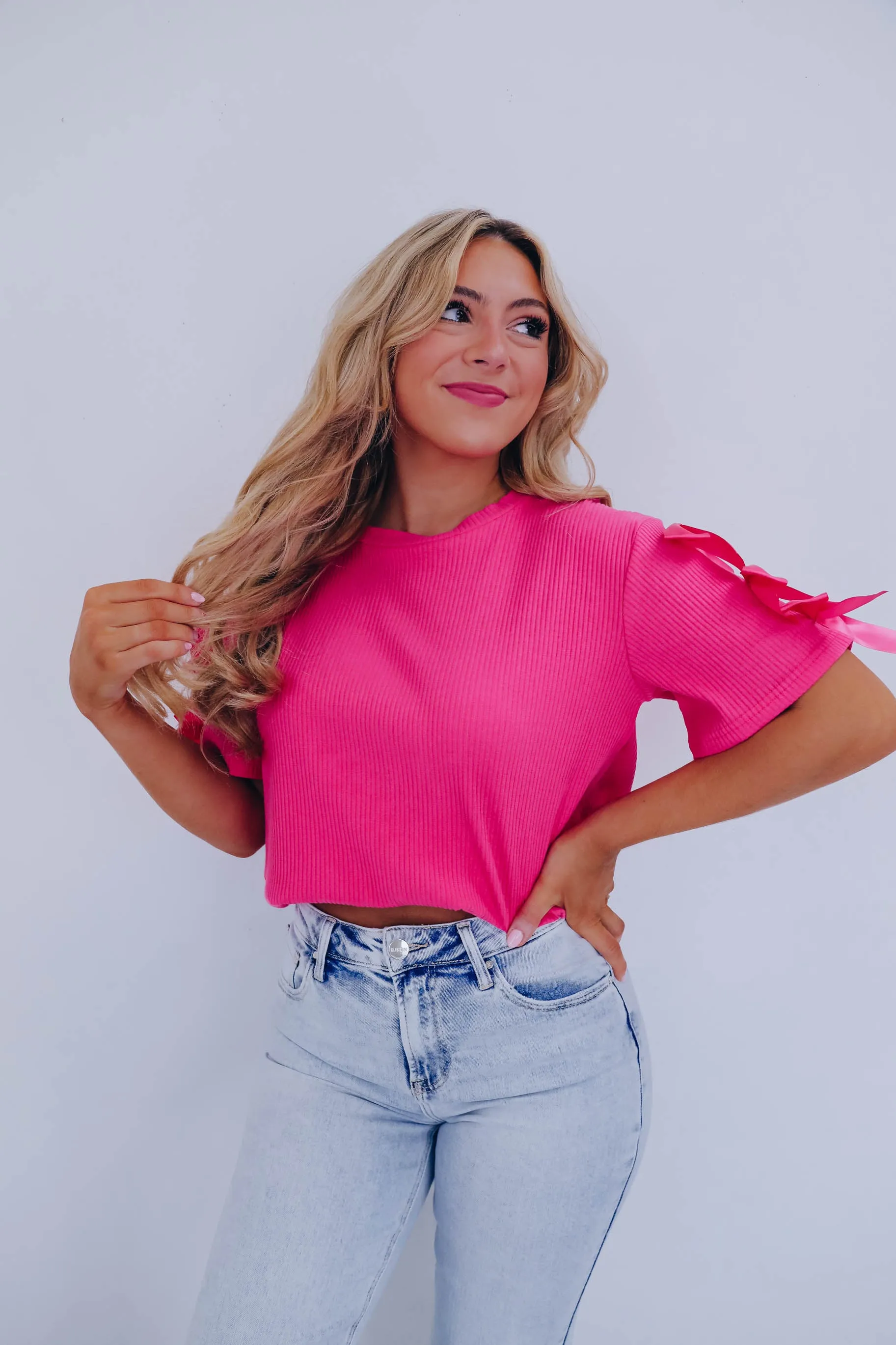 Raina Ribbon Detail Top - Pink