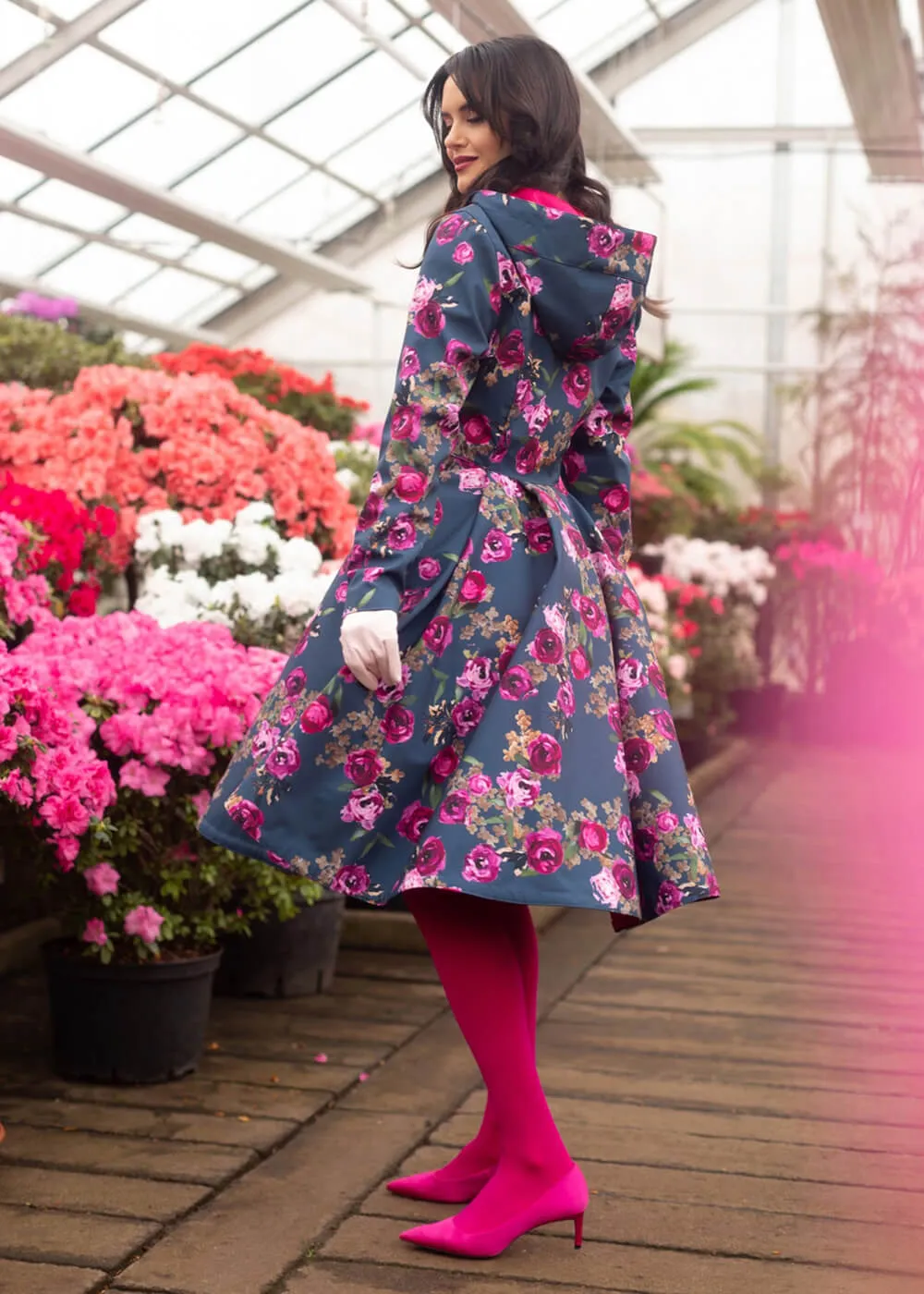 RainSisters Misty Rose Water-Repellent 50's Raincoat Blue