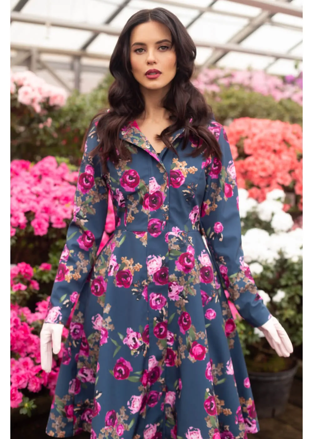 RainSisters Misty Rose Water-Repellent 50's Raincoat Blue
