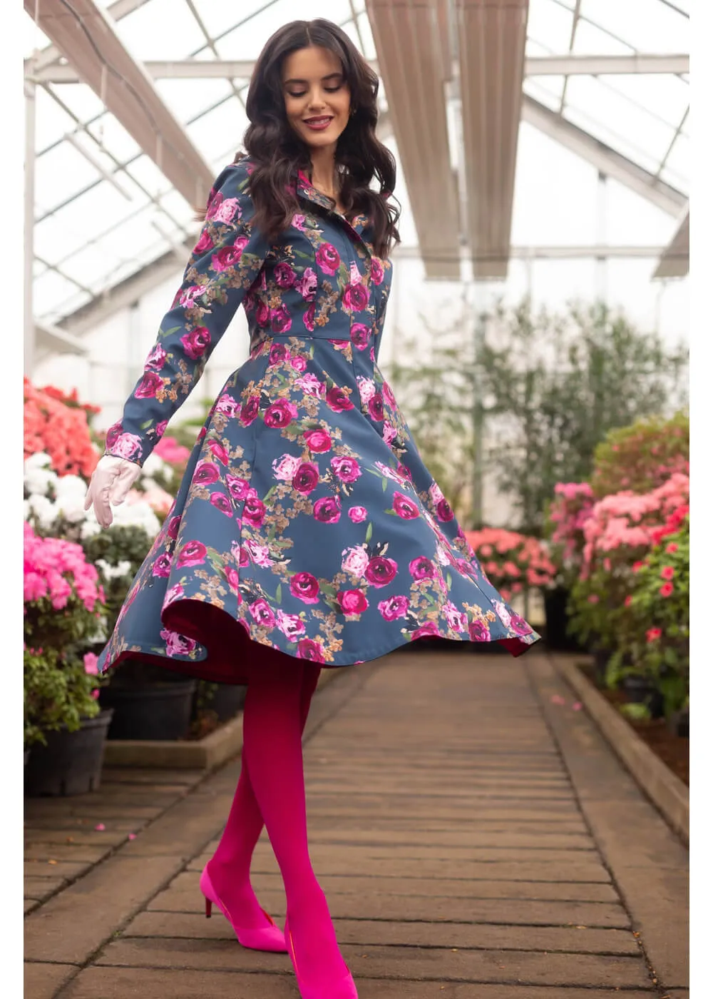 RainSisters Misty Rose Water-Repellent 50's Raincoat Blue