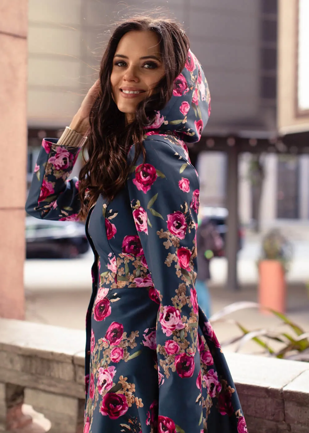 RainSisters Misty Rose Water-Repellent 50's Raincoat Blue