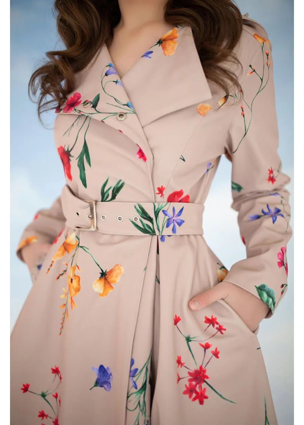 RainSisters Spring Blossom Water-Repellent 50's Raincoat Beige
