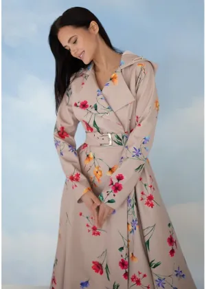 RainSisters Spring Blossom Water-Repellent 50's Raincoat Beige