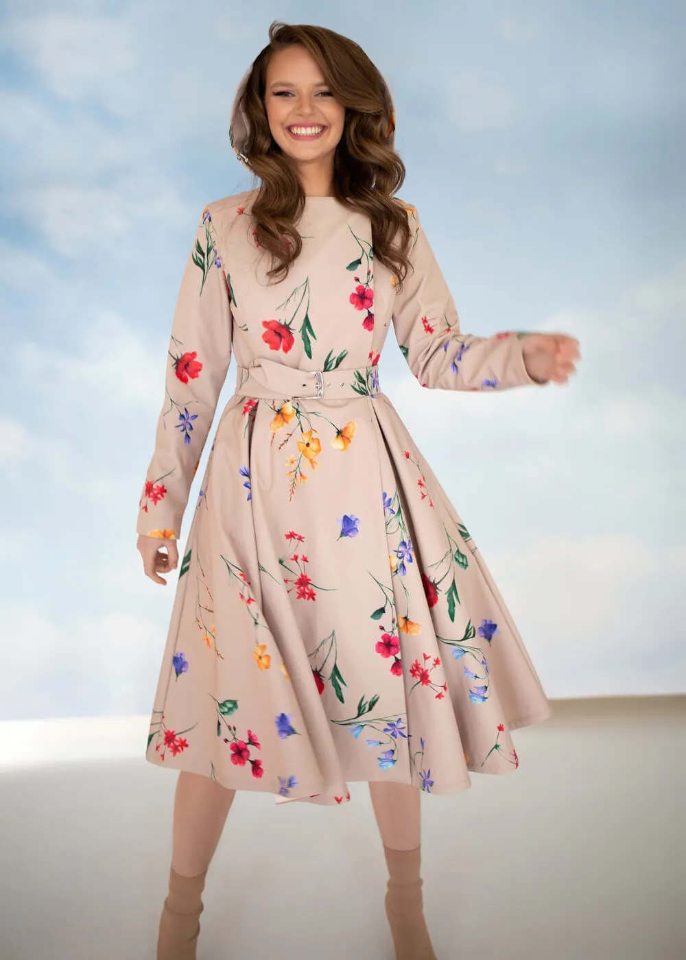 RainSisters Spring Blossom Water-Repellent 50's Raincoat Beige
