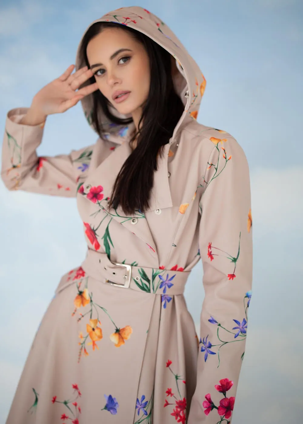 RainSisters Spring Blossom Water-Repellent 50's Raincoat Beige