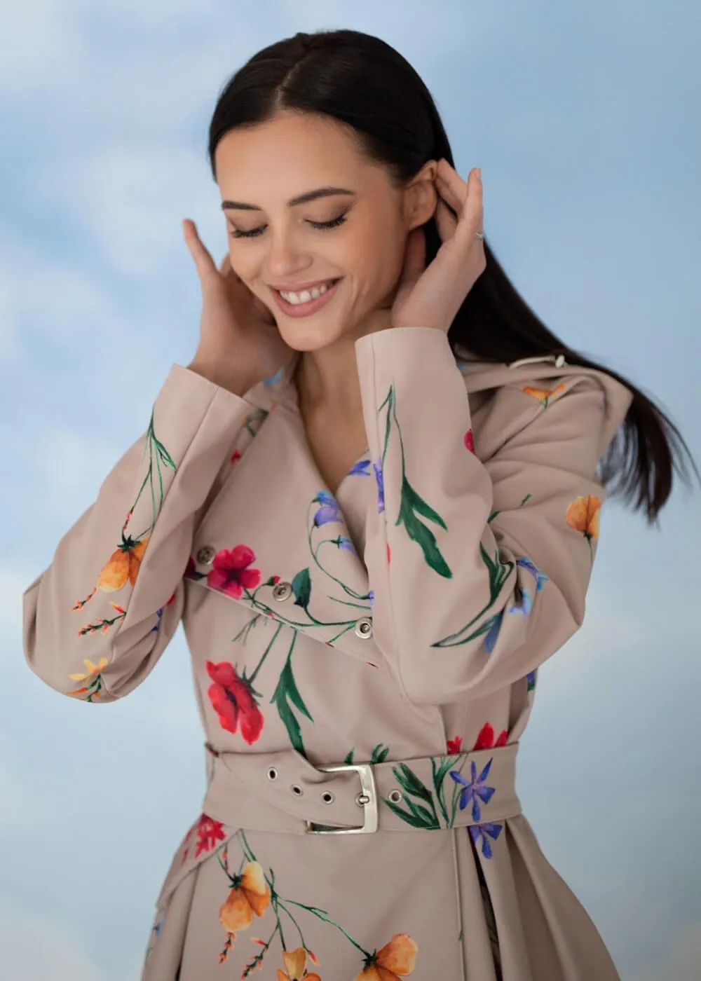 RainSisters Spring Blossom Water-Repellent 50's Raincoat Beige