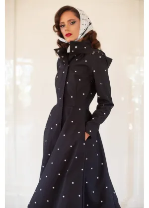 RainSisters Timeless Polka Dots Water-Repellent 50's Raincoat Black