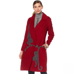 Rara Avis By Iris Apfel Women's Wool Blend Animal Embroidered Coat