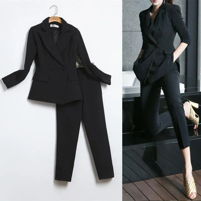 Real Slim Blazer Suit Two Piece Trousers   Blazers 2PC Women Pant Suit Set