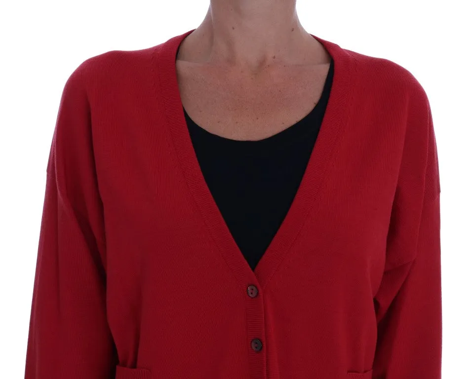 Red Wool Knit Cardigan Sweater