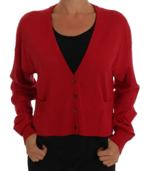Red Wool Knit Cardigan Sweater