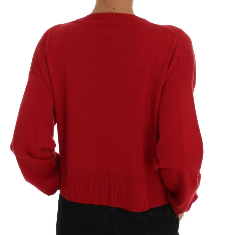 Red Wool Knit Cardigan Sweater