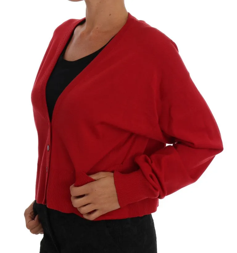 Red Wool Knit Cardigan Sweater