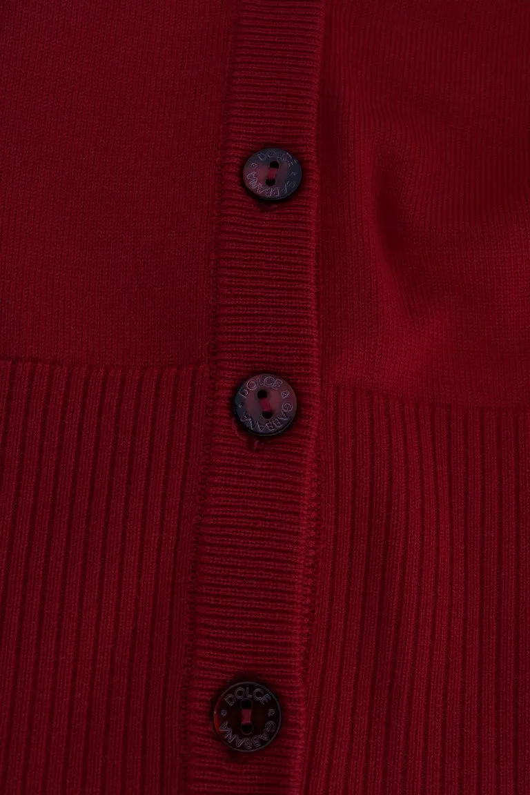 Red Wool Knit Cardigan Sweater
