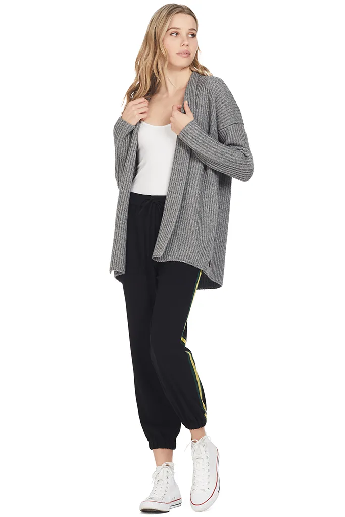 Ribbed Button Cardigan (Medium Grey)